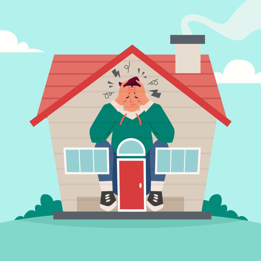 man worried in house illustration