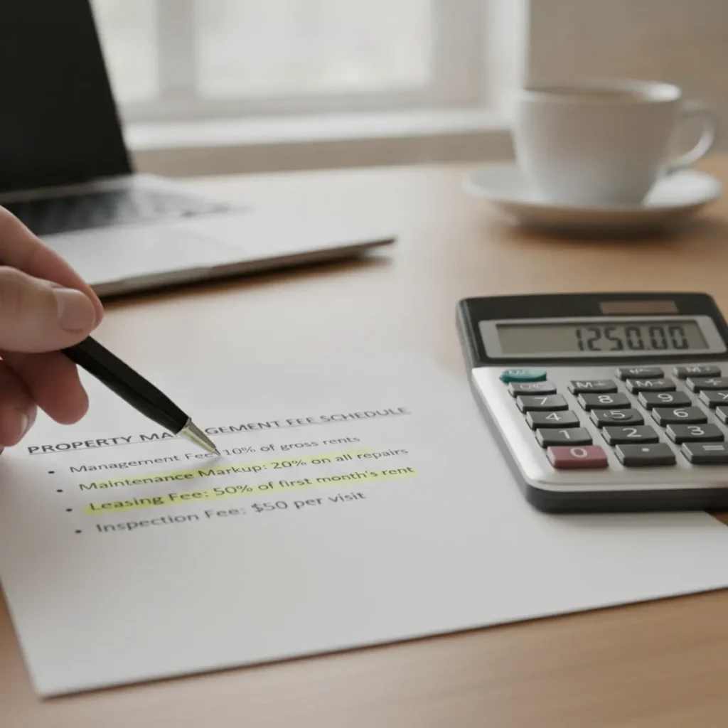 Property management fee schedule showing itemized charges and markups